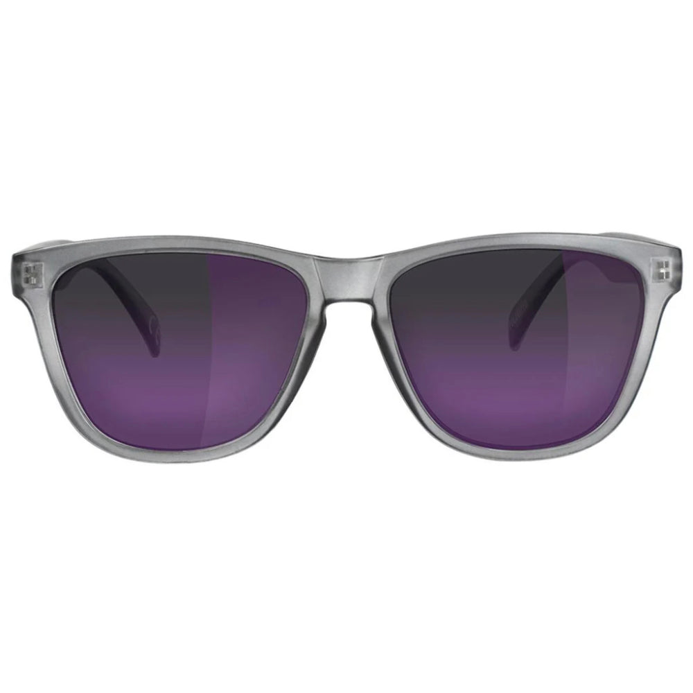 Glassy Deric Premium Polarized Matte Trans Dark Grey / Purple Mirror Sunglasses Front View