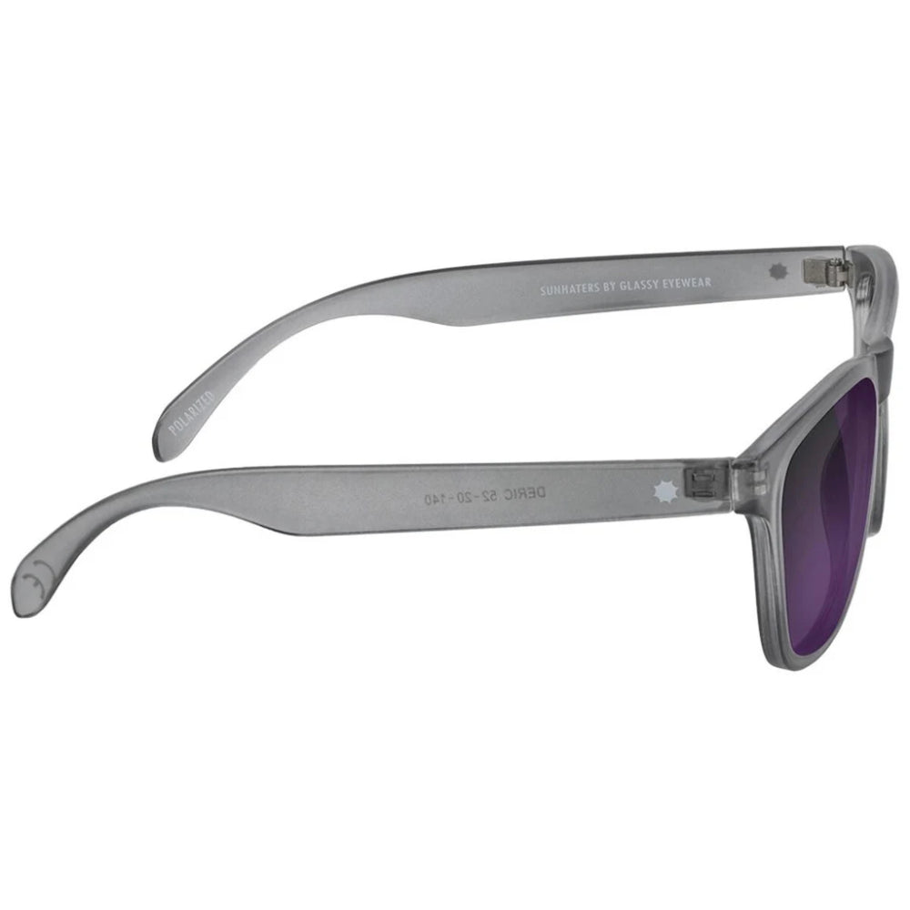 Glassy Deric Premium Polarized Matte Trans Dark Grey / Purple Mirror Sunglasses Side View