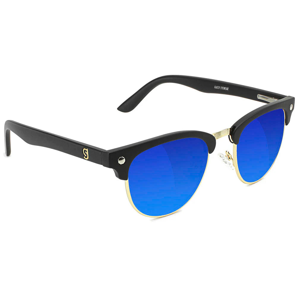 Glassy Morrison Polarized Black / Blue Mirror Sunglasses Angle