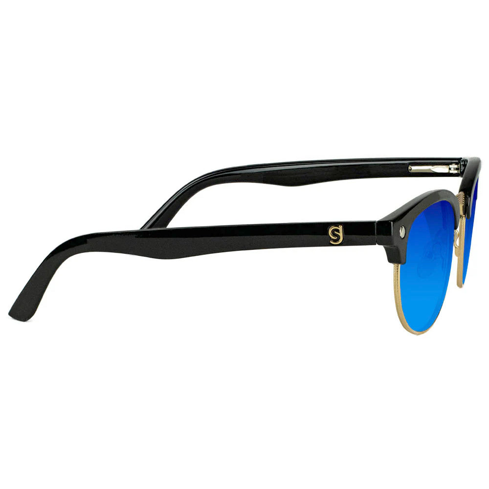 Glassy Morrison Polarized Black / Blue Mirror Sunglasses Side