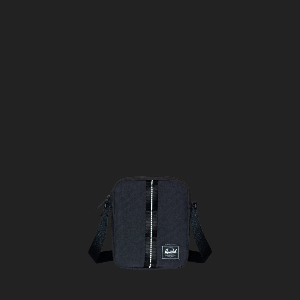 Herschel Heritage Ripstop Reflective Crossbody Bag Black Front View in the dark