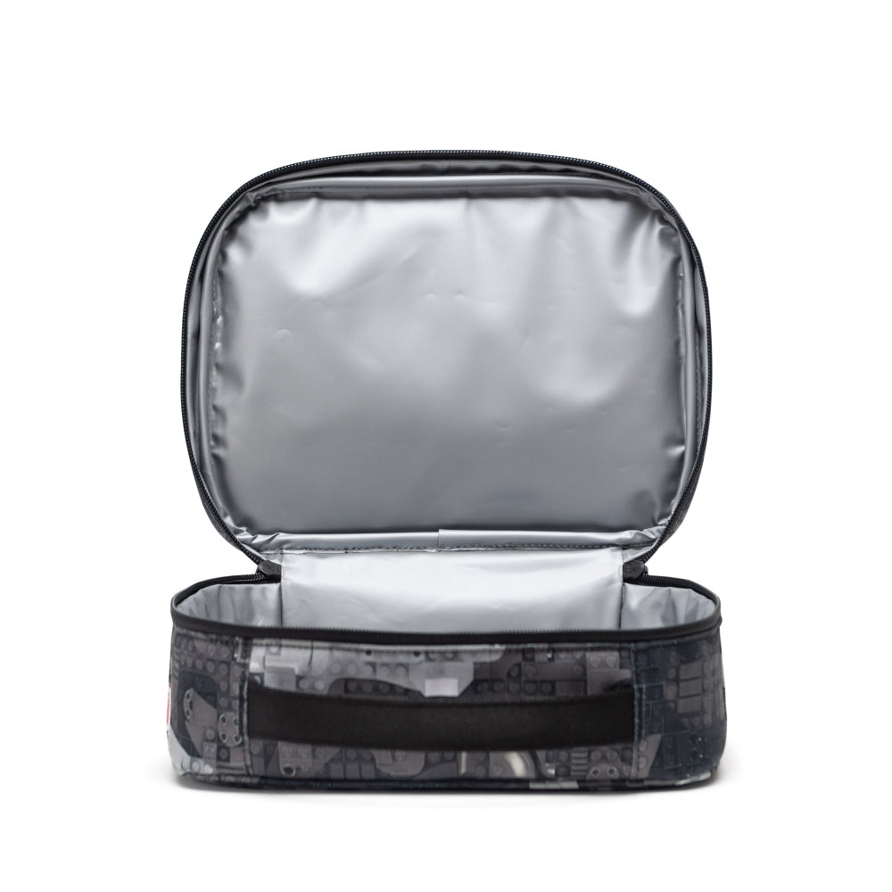 Herschel X LEGO Pop Quiz Lunch Box Abstract Bricks Black Opened