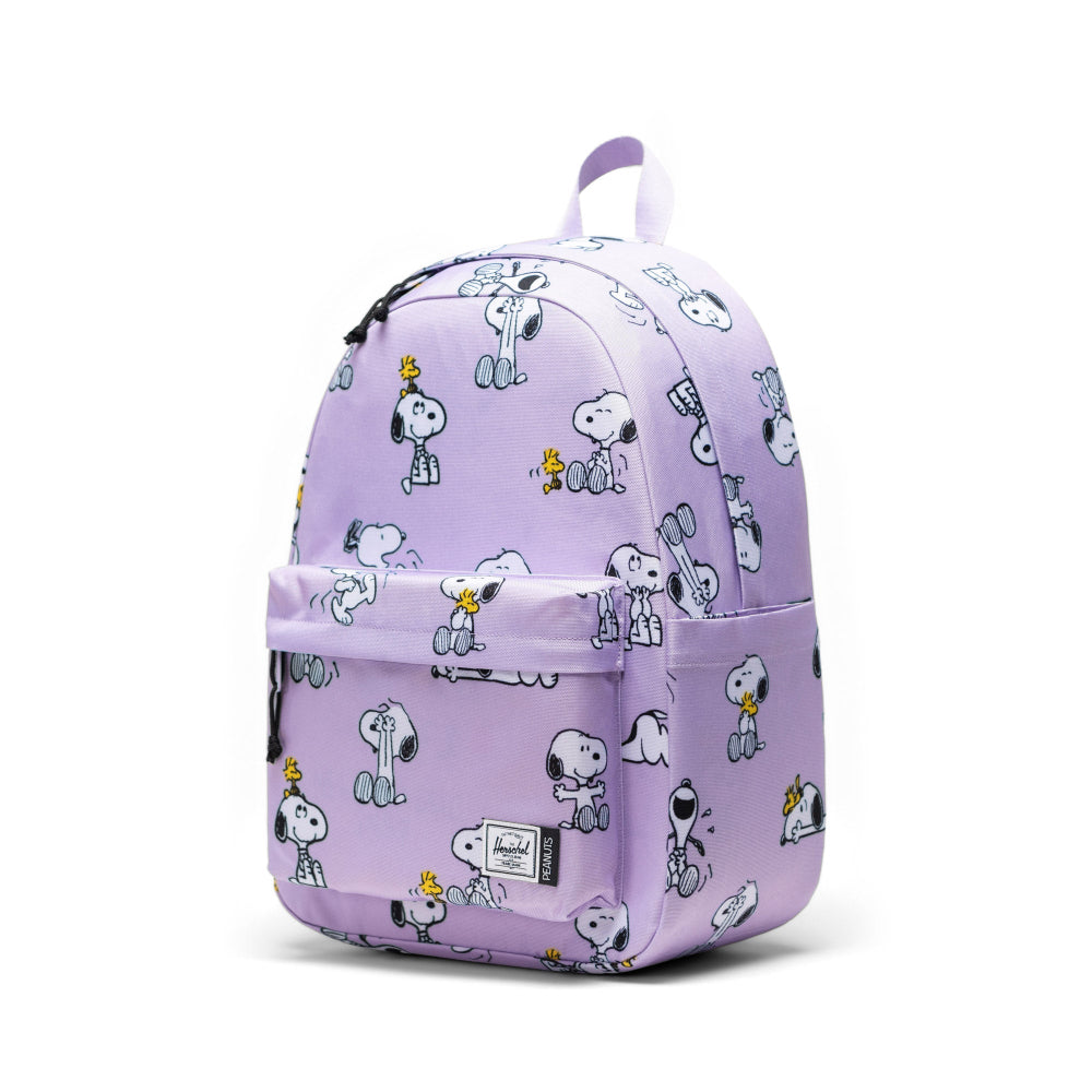 Herschel X Peanuts Classic Backpack Snoopy And Woodstock Pastel Purple Angle View