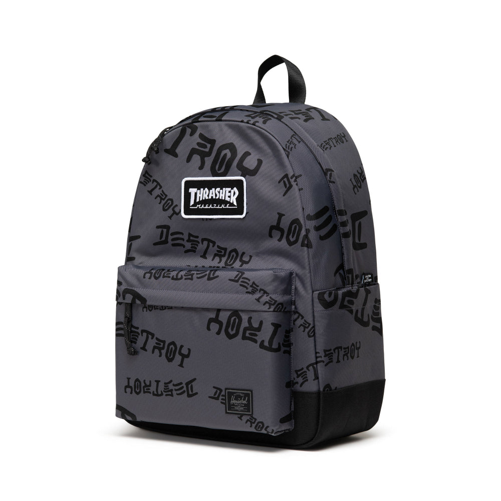 Herschel X Thrasher Classic XL Backpack Nylon Asphalt / Black Destroy Angle View
