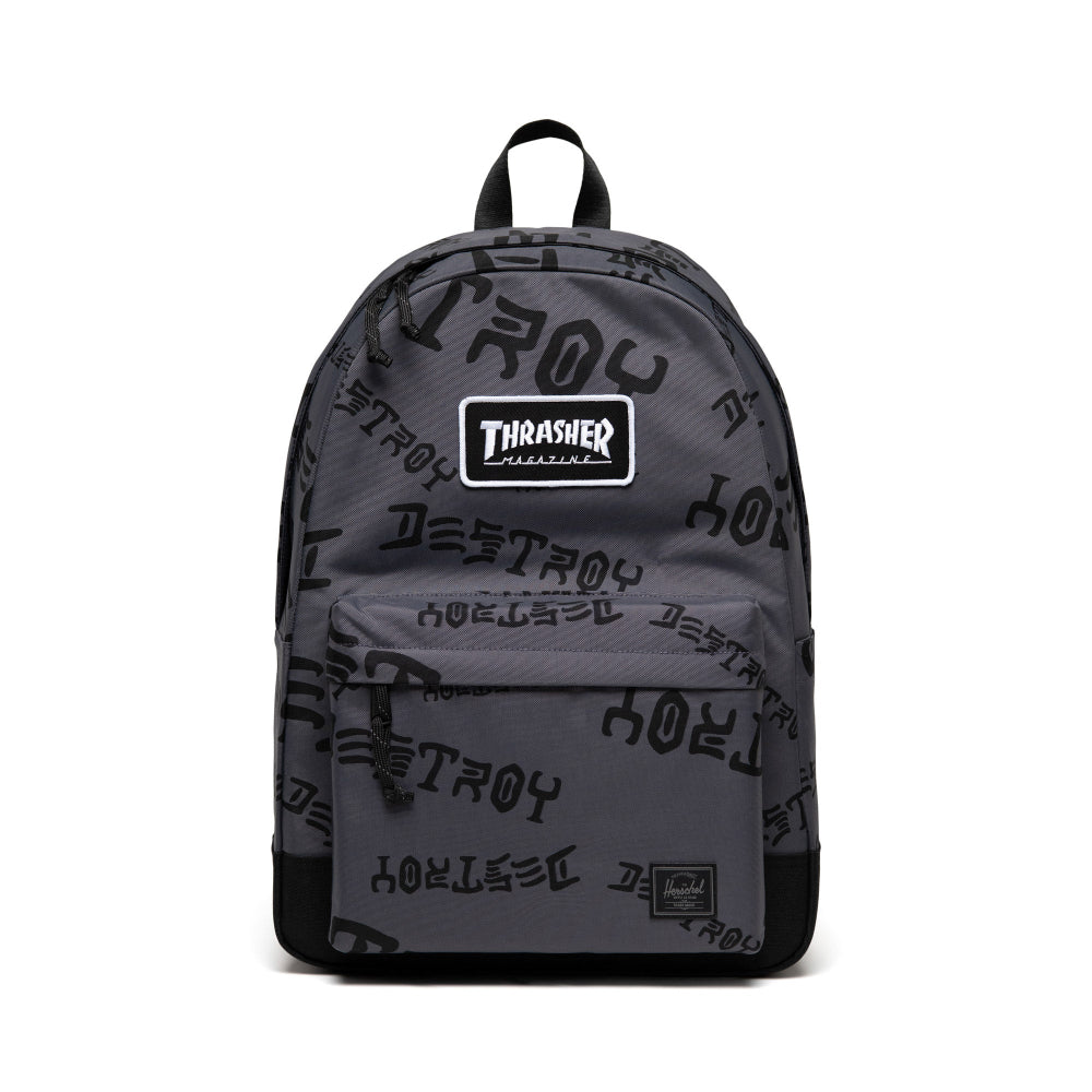 Herschel X Thrasher Classic XL Backpack Nylon Asphalt / Black Destroy Front View