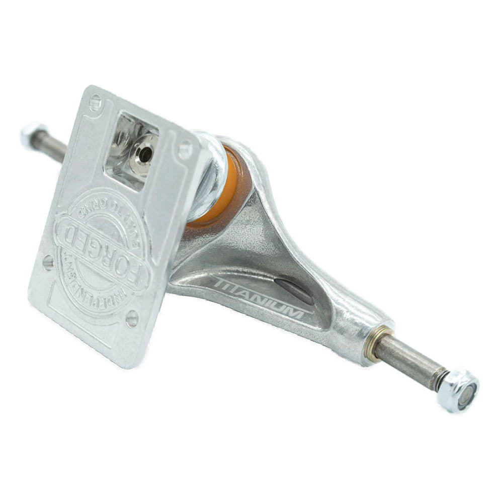 Independent Stage 11 Forged Titanium Silver Skateboard Trucks Bottom Angle