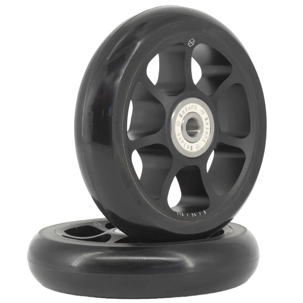Native Format 110mm Scooter Wheels With SUPER8 Bearings Black Angle Pair