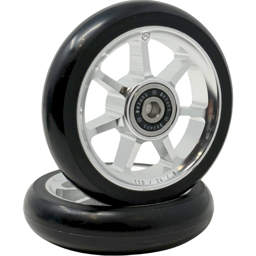 Native Profile 2 110mm Scooter Wheels Raw Stacked Angle With SUPER8 Bearings