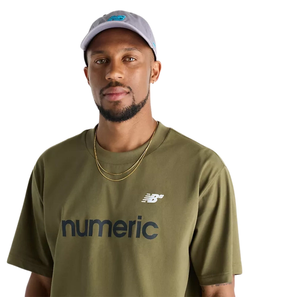 New Balance Numeric Cotton T-Shirt Wakame Green Front Logo Close Up