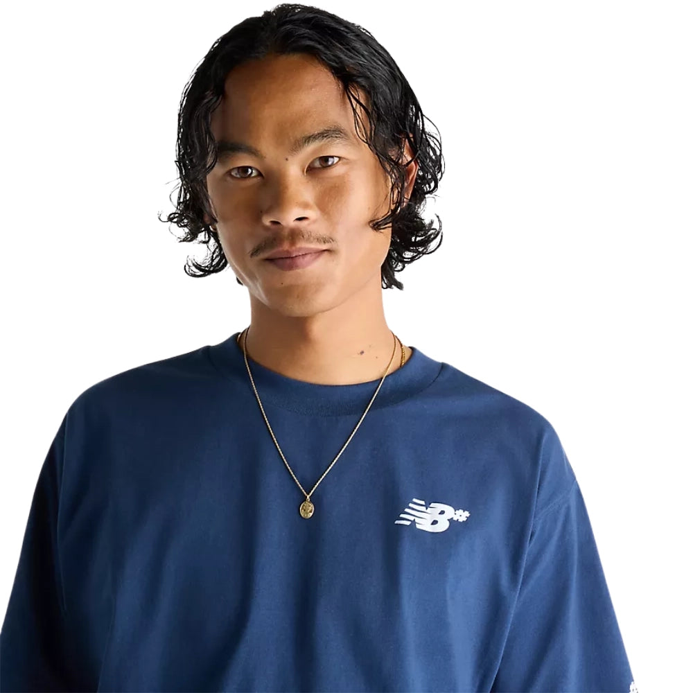 New Balance Numeric Small Logo T-Shirt Navy Blue Front Close Up