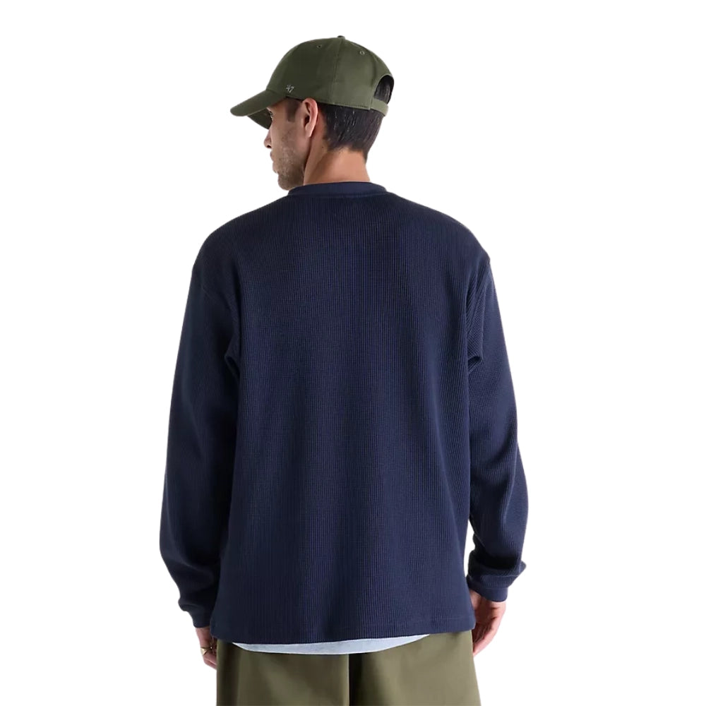 New Balance Numeric Waffle Knit Long Sleeve Henley Dark Night Blue Back View