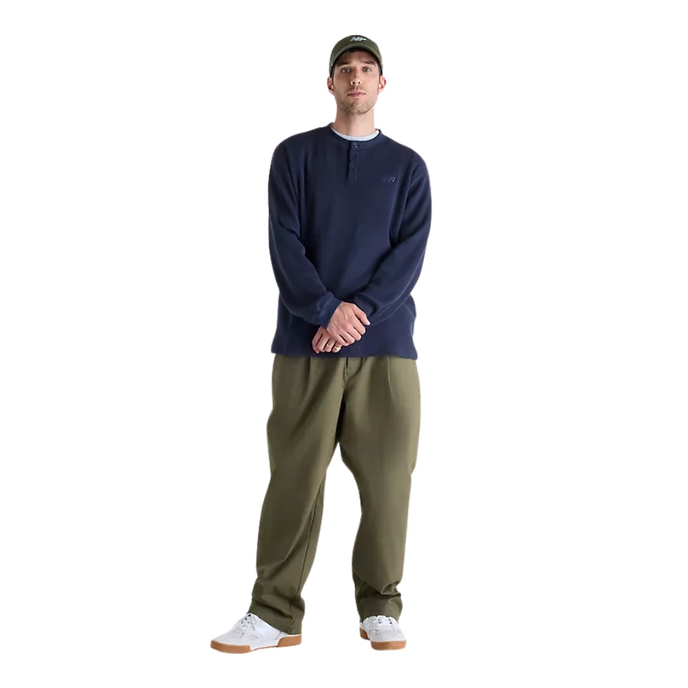 New Balance Numeric Waffle Knit Long Sleeve Henley Dark Night Blue Full Dressed Up View