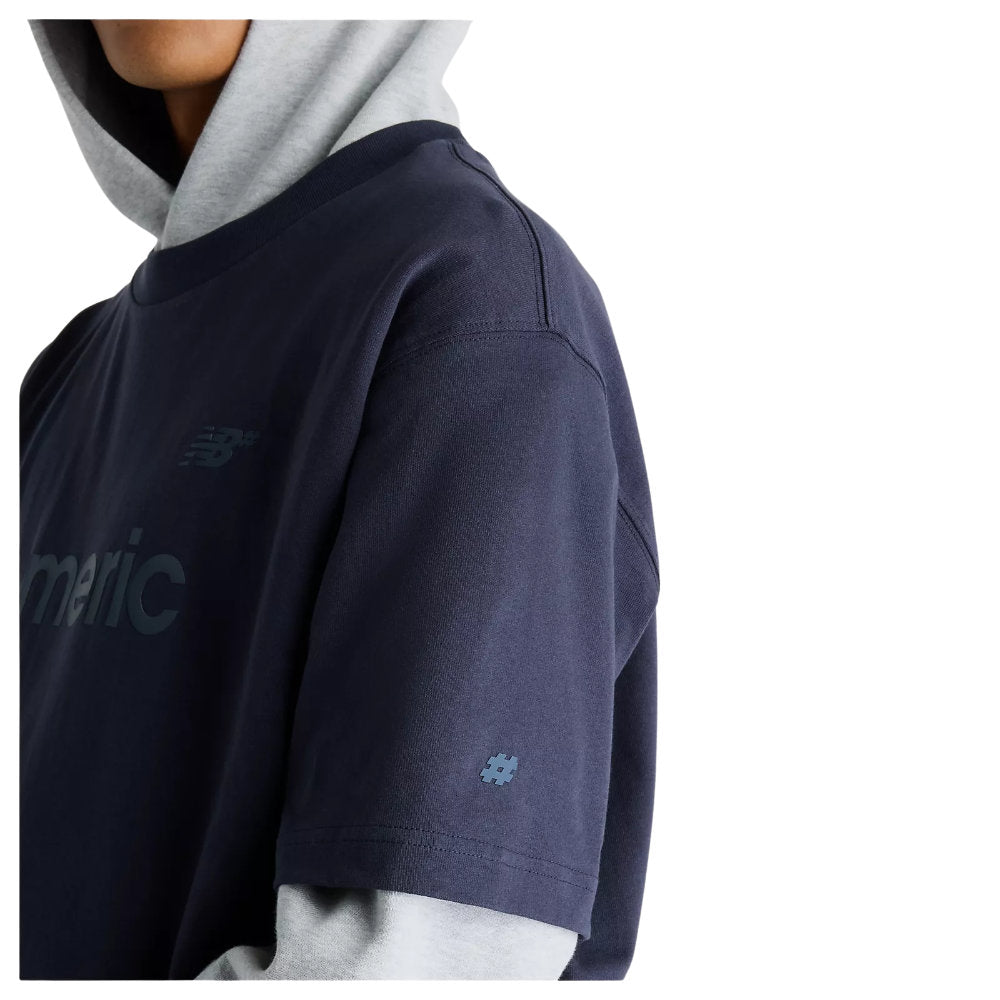 New Balance Numeric Jersey Cotton T-Shirt Dark Night Blue Side Numeric Logo Close Up