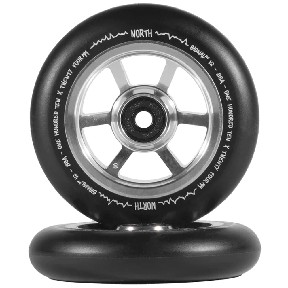 North Scooters Signal G2 110X24mm Freestyle Scooter Wheels Silver Black PU