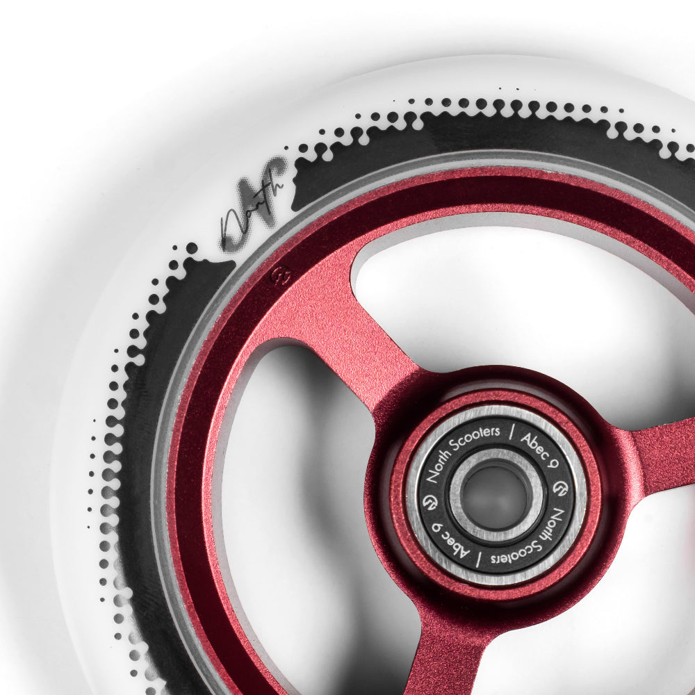 North Scooters Index 110x24mm Scooter Wheels Wine Red / White PU Close Up
