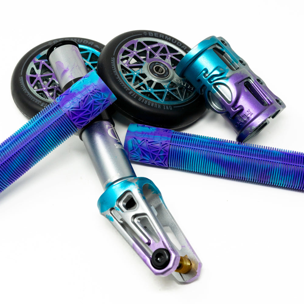 Oath Components SCS Combo Fork + Clamp SCS + Grips + Wheels Blue Purple Titanium