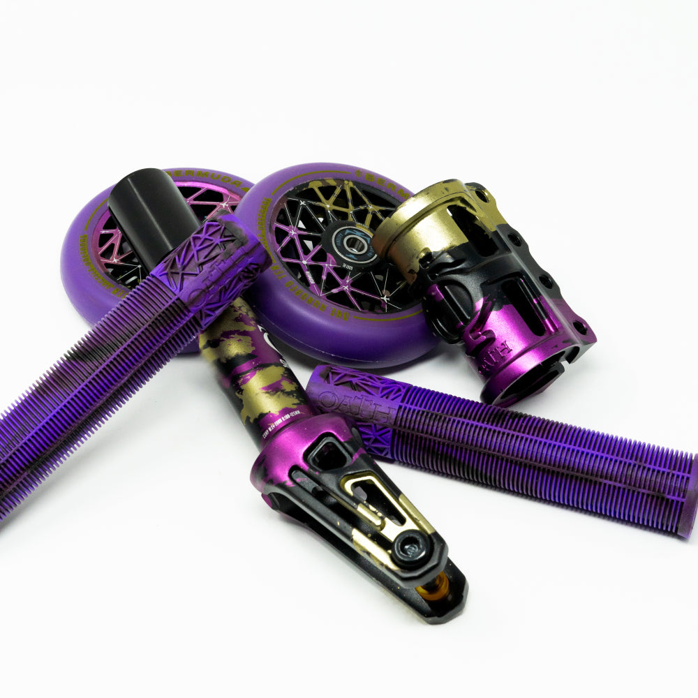 Oath Components SCS Combo Fork + Clamp SCS + Grips + Wheels Purple Yellow Black