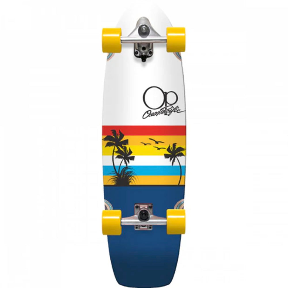 Ocean Pacific Sunset White Navy Surf Skate 9.75in - Cruiser Complete Bottom Design