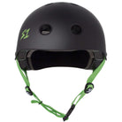 S1 Lifer Matte Black / Bright Green Straps CERTIFIED Helmets Front View