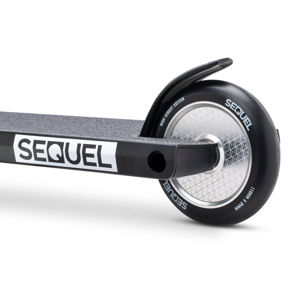 Sequel Rise Street Scooter Complete Black Silver Back Wheel Close Up