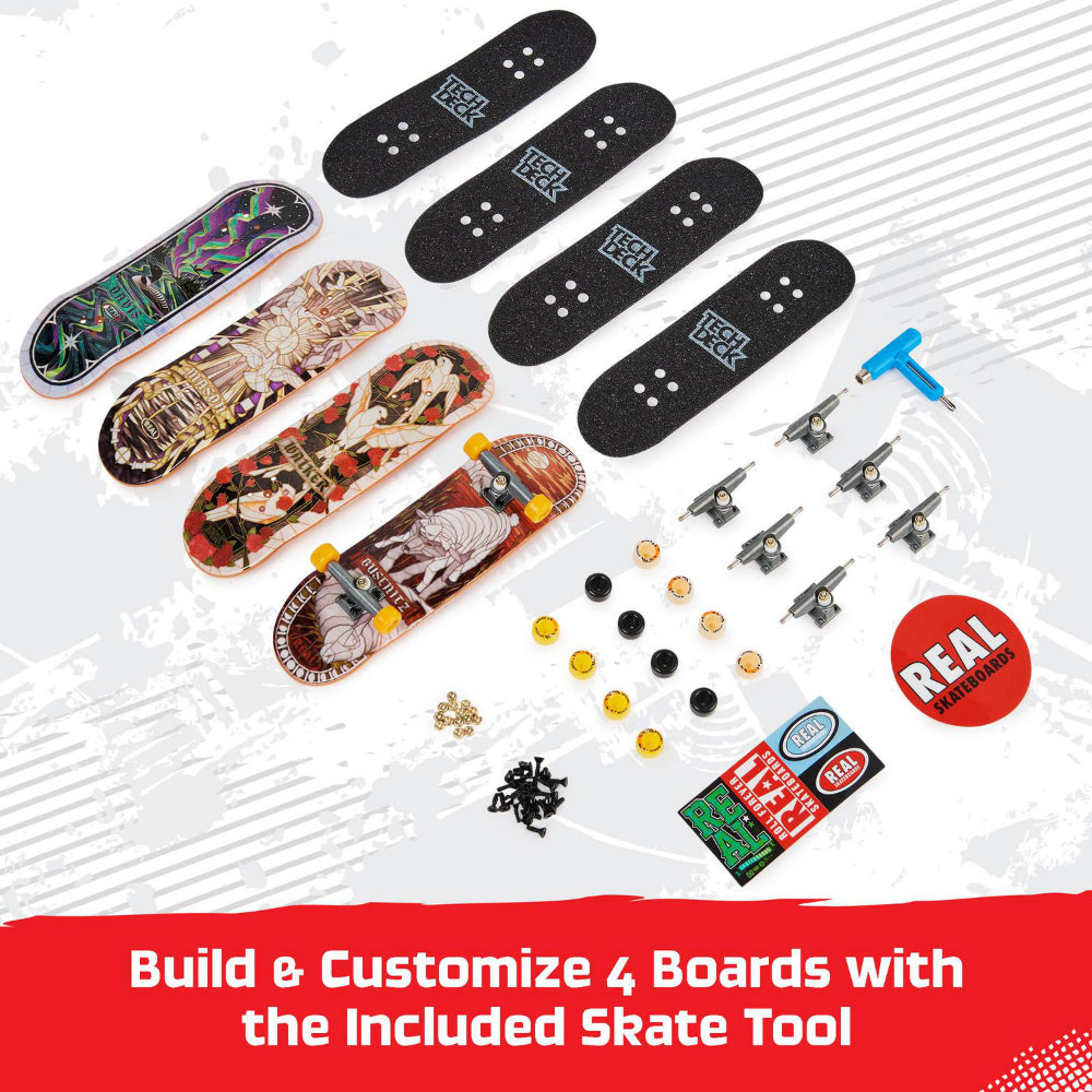 Tech Deck X Real Skateboard 4 Pack - Finger Skates Content