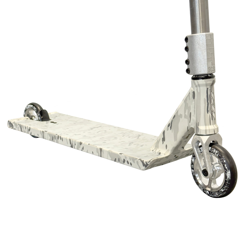 The Camo Shadow Custom Scooter With North Scooters 110x24mm Wheels and Clear Griptape