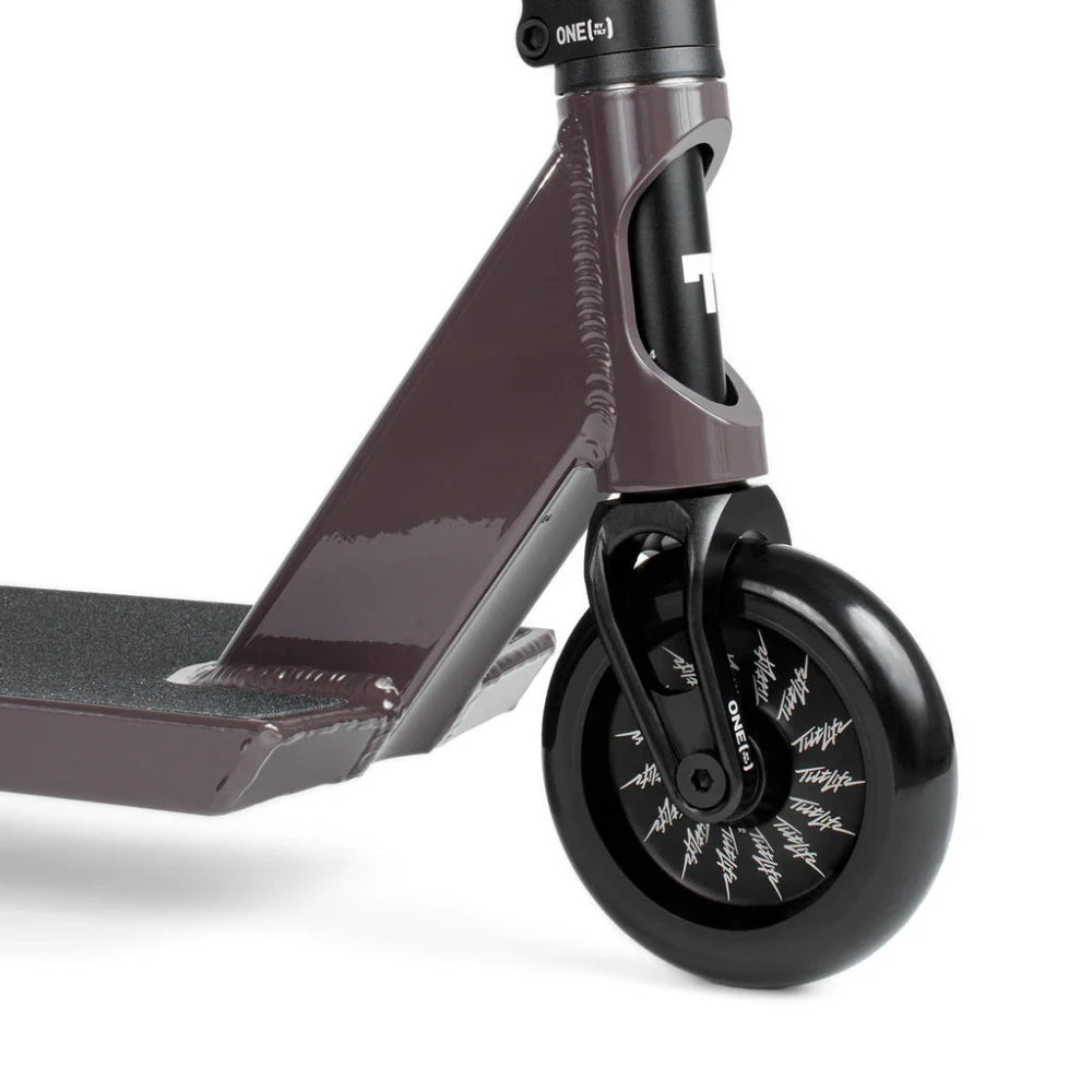 Tilt Theorem Build Umber 6.2in Scooter Complete Front Close Up Stage One Fork 120x30mm Wheels