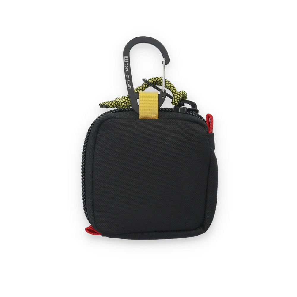 Topo Design Square Bag Black back. This fun little clip bag is the perfect place to stash your headphones, cash and metro card as you rush to work.