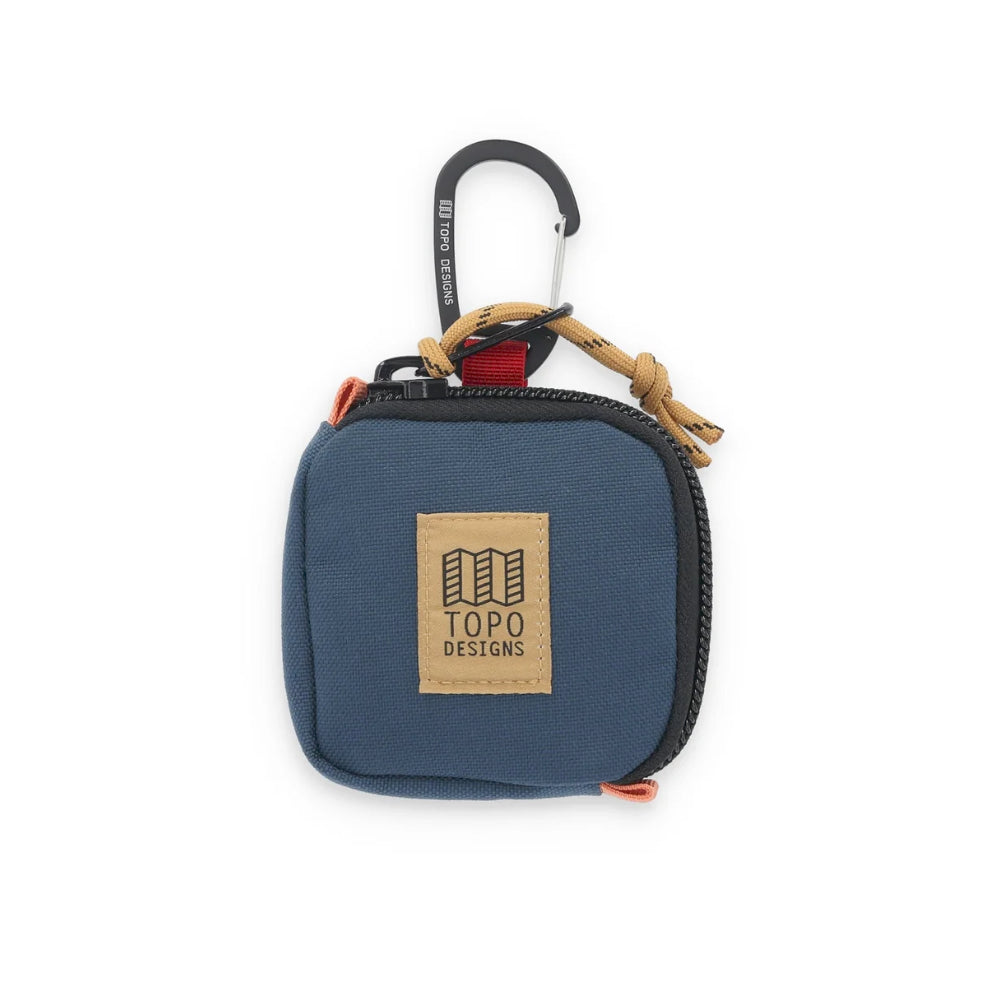 Topo Design Square Bag Pond Blue Front. This fun little clip bag is the perfect place to stash your headphones, cash and metro card as you rush to work.