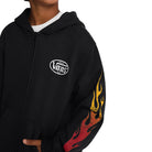 Vans Burnin' Up Full Zip Hoodie Black Front Close Up On Model