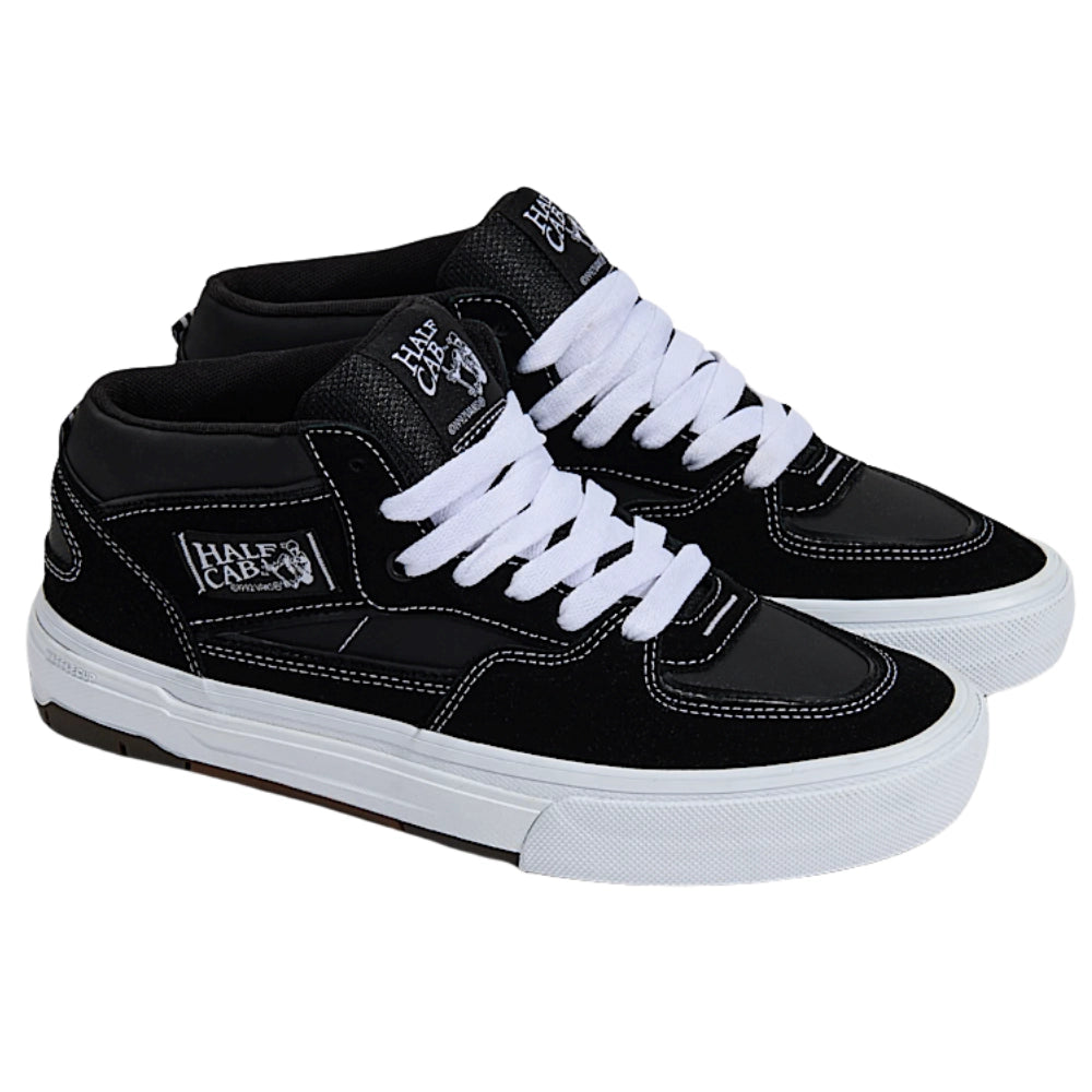 Vans Half Cab Skate Wafflecup Shoes Black / White Pair angle View