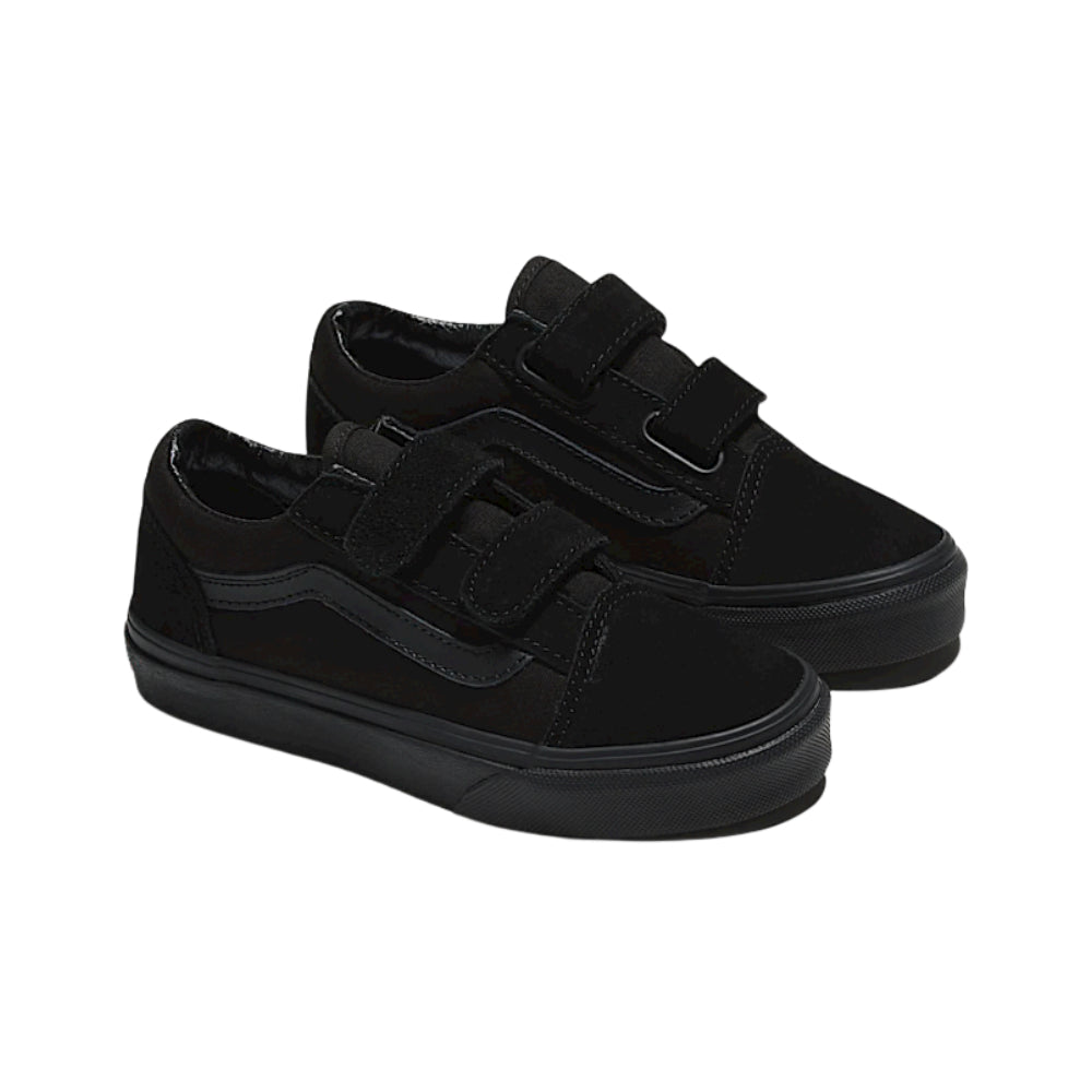 Vans Junior And Kids Old Skool Velcro Shoes Black / Black Pair