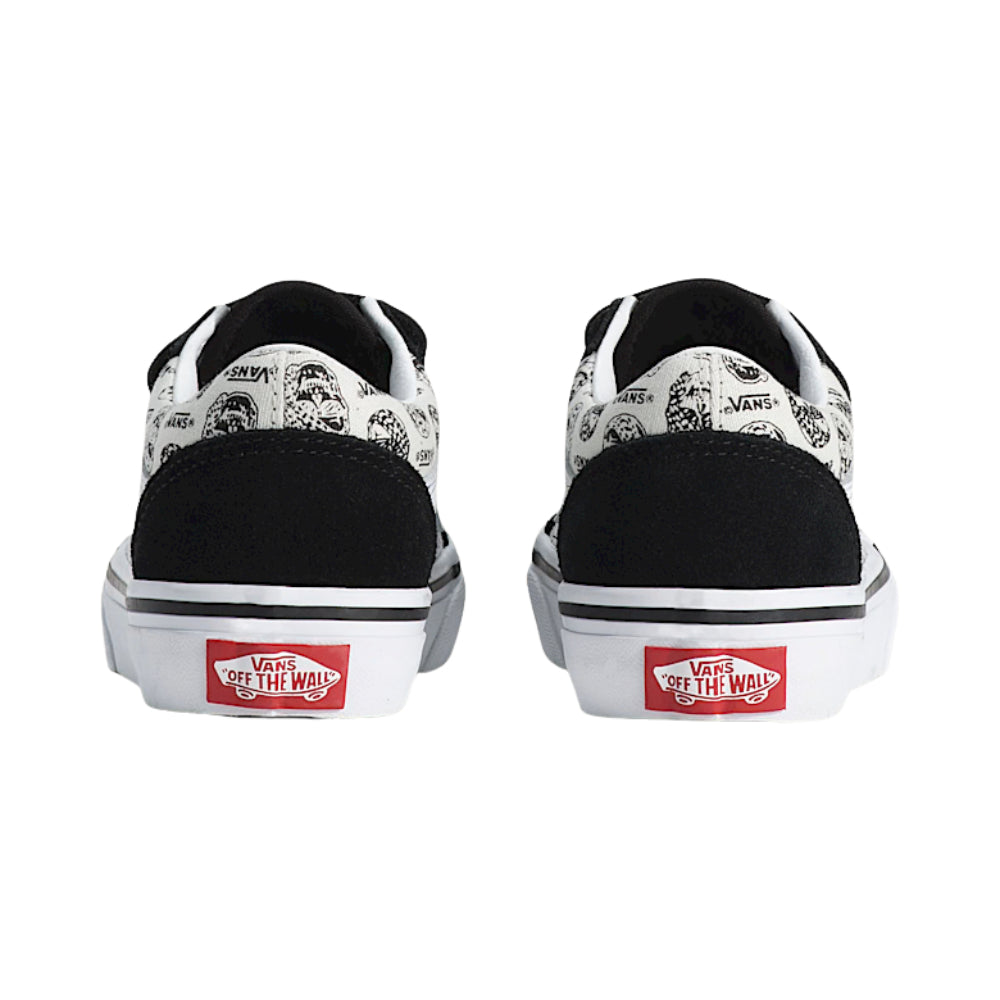 Vans Kids Old Skool Velcro Skulls Black / White Shoes Back View