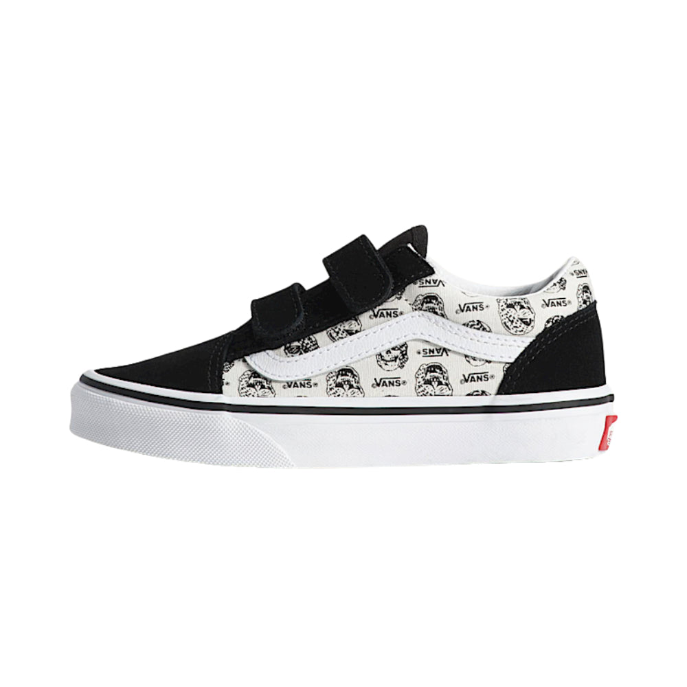 Vans Kids Old Skool Velcro Skulls Black / White Shoes Side View