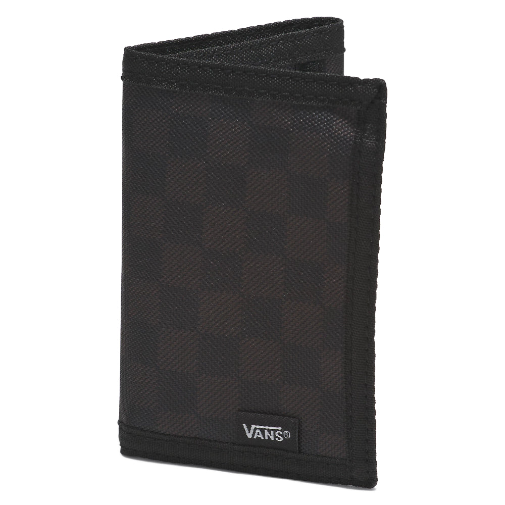 Vans Slipped Wallet Black Charcoal Featuring a retro, tri-fold design and a hook-and-loop closure that keeps contents secure, the heritage-inspired Slipped Wallet takes a cue from our footwear with iconic branding and prints. Inside, ample storage space includes a billfold, card slots, an ID window, and a coin pocket.