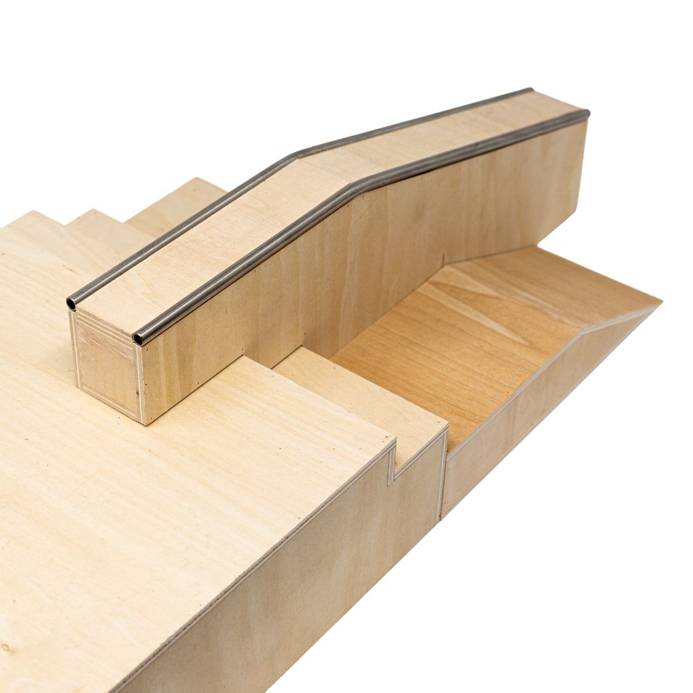 Victory Fingerboards SKL Wooden Obstacle Ledge With Metal Rails Copping Close Up