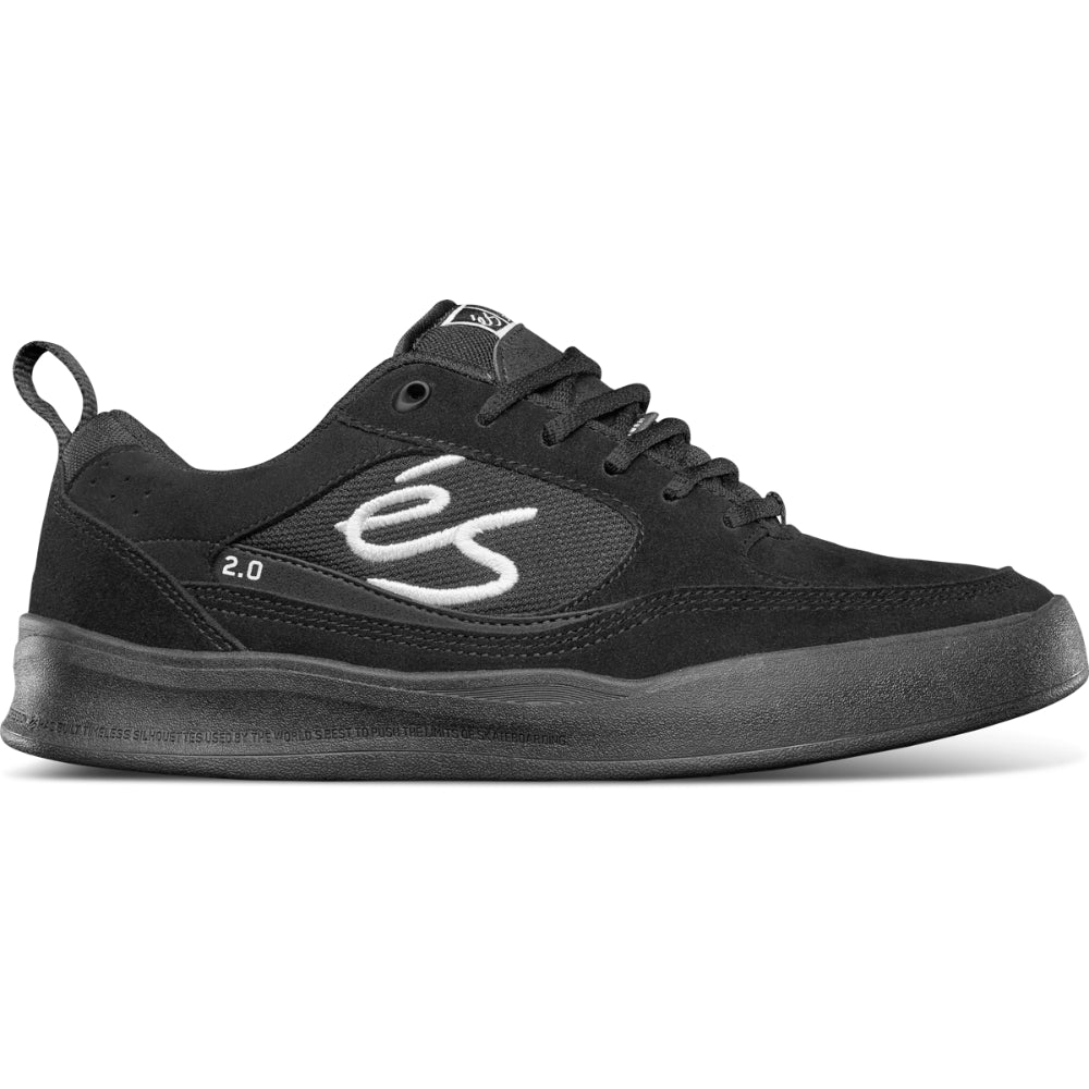 éS Swift 2.0 Black / Black Shoes Side View With Suede And Canva Upper