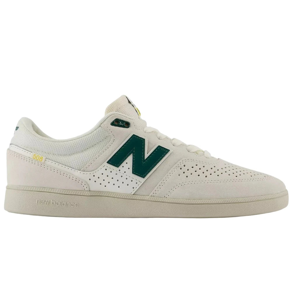 New Balance Numeric Brandon Westgate 508 Sea Salt With Forest Green Shoes Outside View