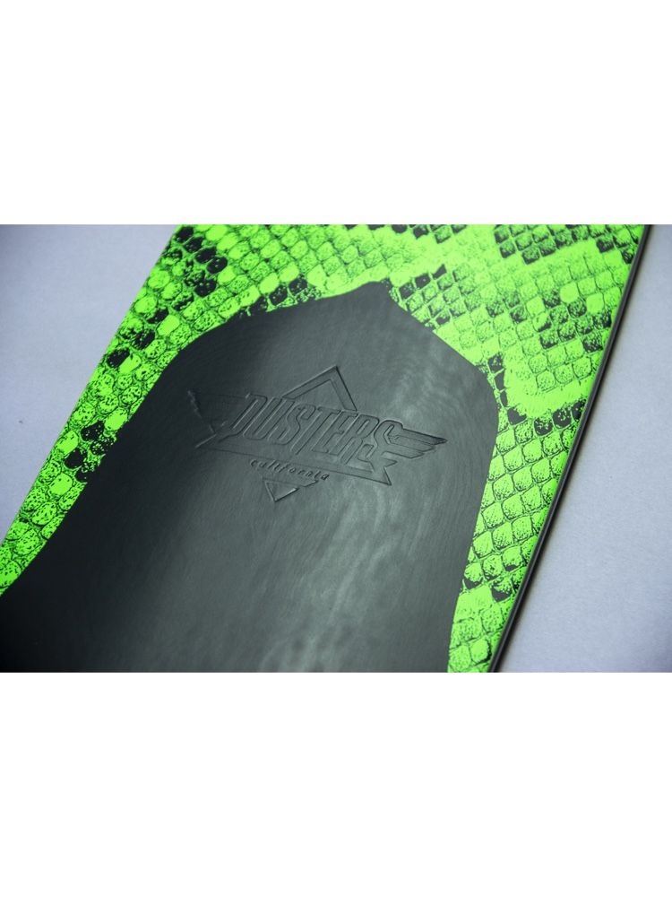 Dusters Channel Snakeskin Neon Green 38" - Longboard Complete Logo Engraved Close Up