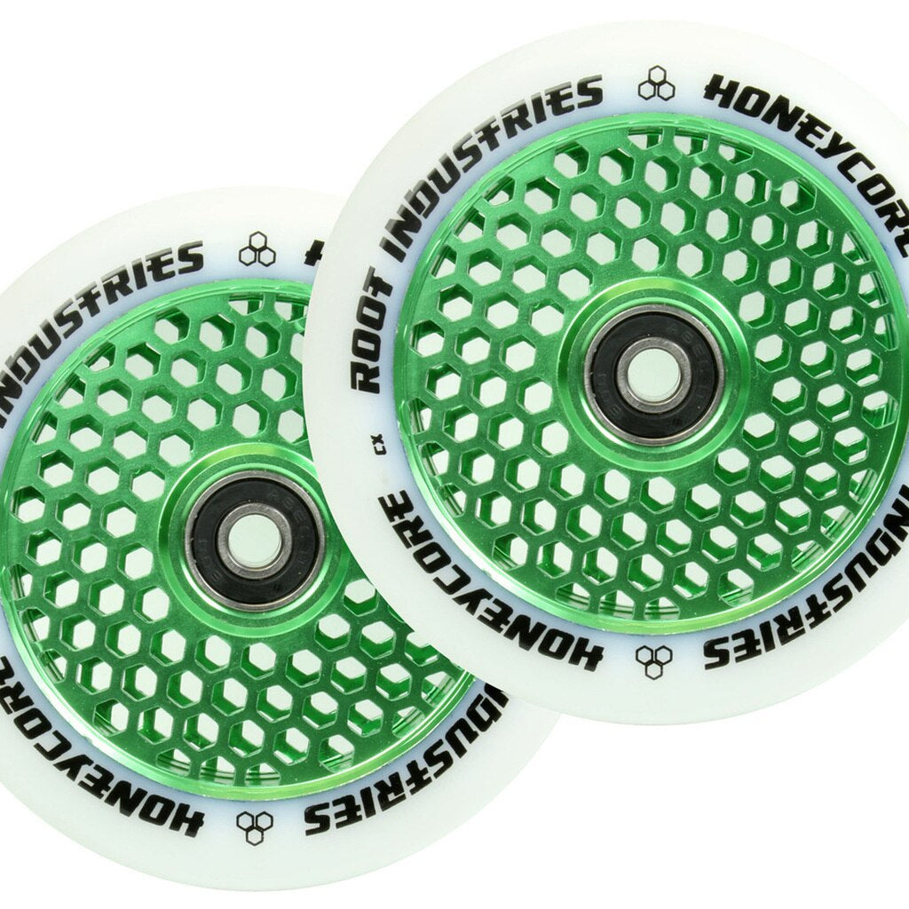 Root Industries Honeycore 120mm White Urethane (PAIR) - Scooter Wheels Green