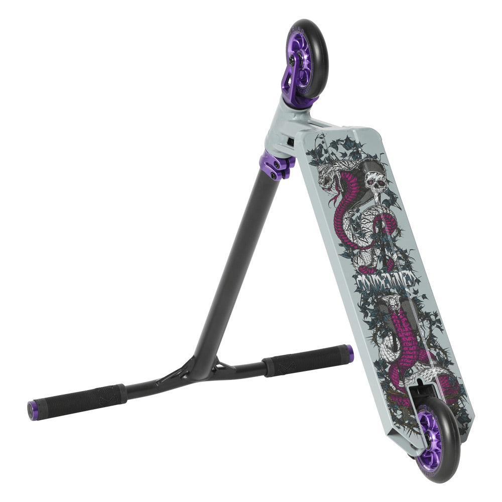 Triad C120 Condemned Matte Grey / Purple Park Freestyle Scooter Flipped Design Right