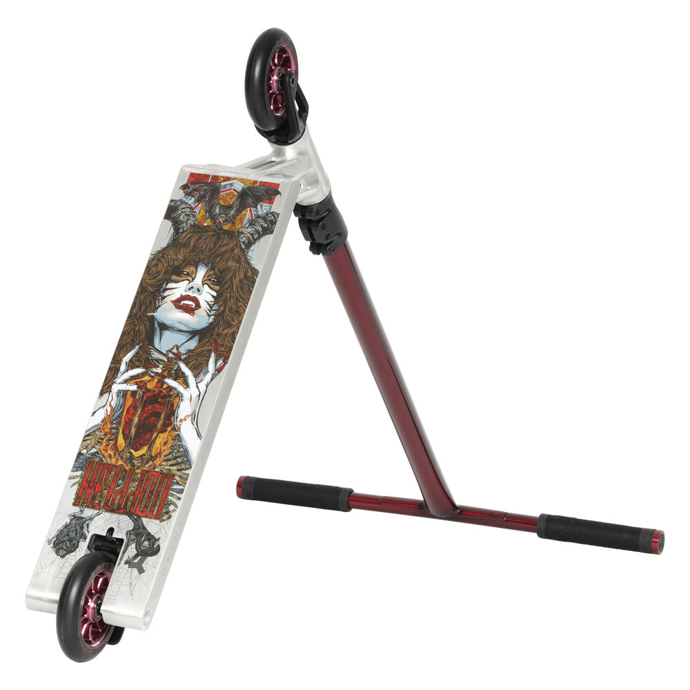 Triad Hellion 5.1in x 21in Raw / Red Street / Hybrid Freestyle Scooter Flipped