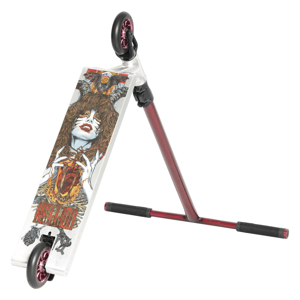 Triad Hellion 5.5in x 22in Raw / Red Street / Hybrid Freestyle Scooter Flipped