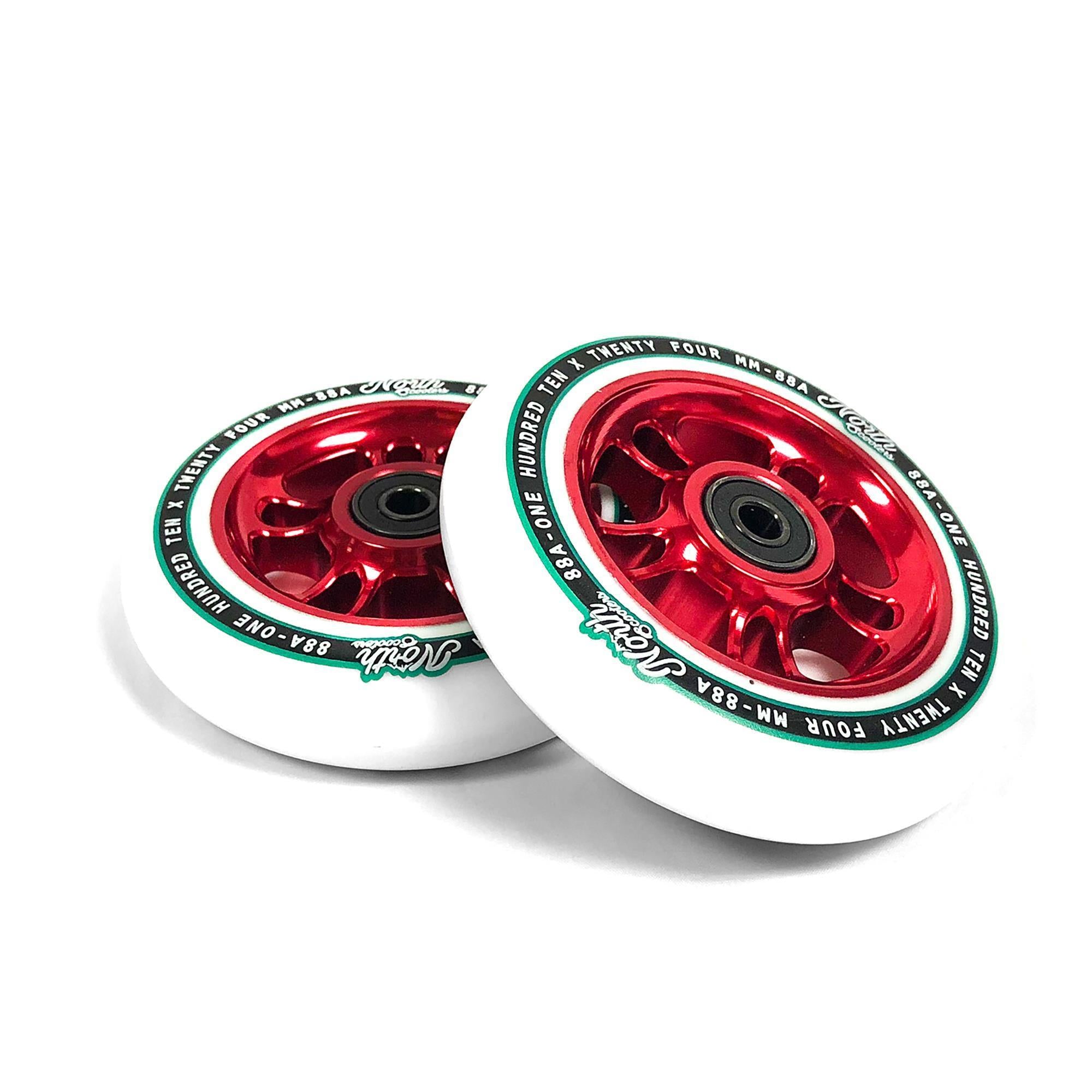 North Scooters Wagon 110mm White PU (PAIR) - Scooter Wheels Red