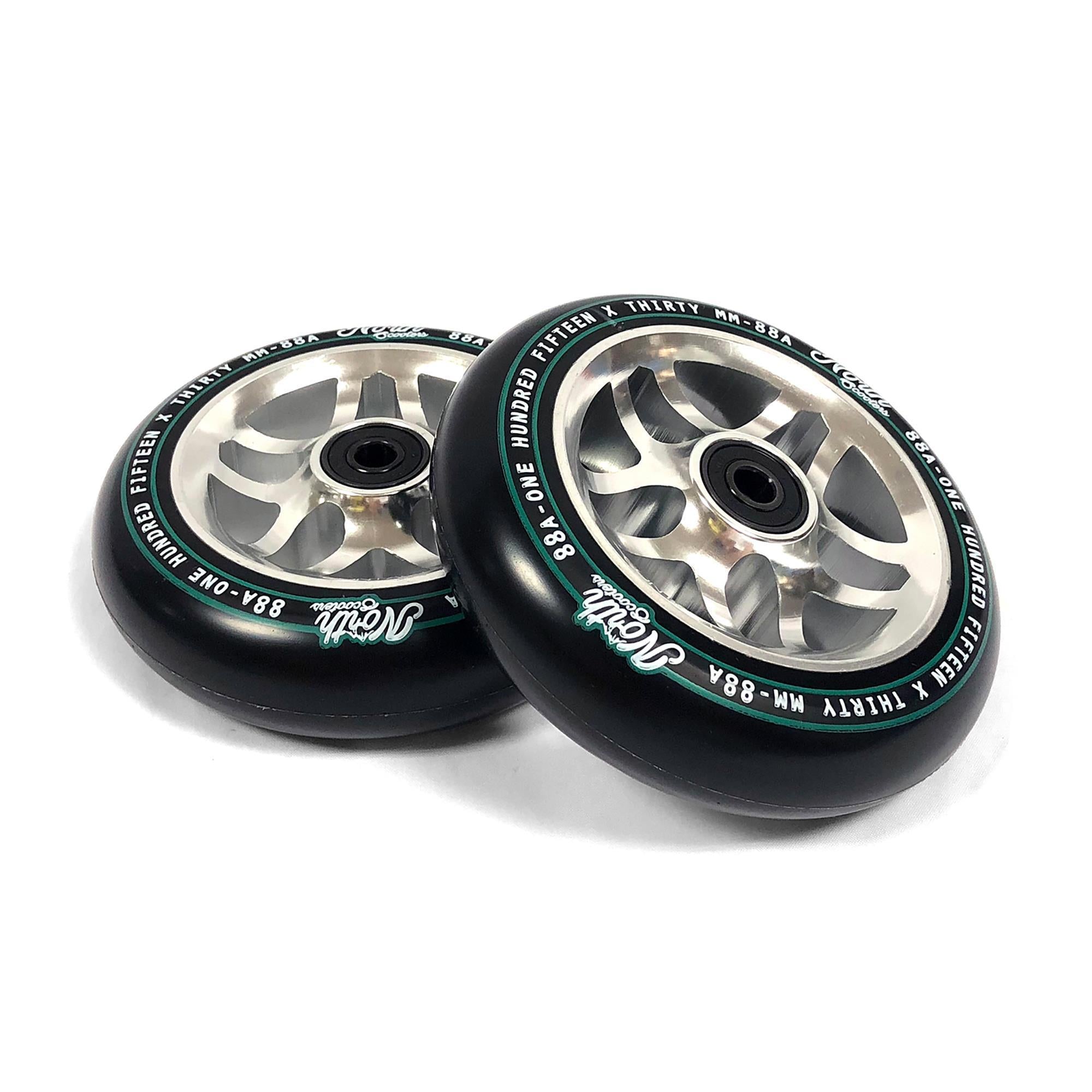North Scooters Contact 115x30mm Black PU (PAIR) - Scooter Wheels Silver