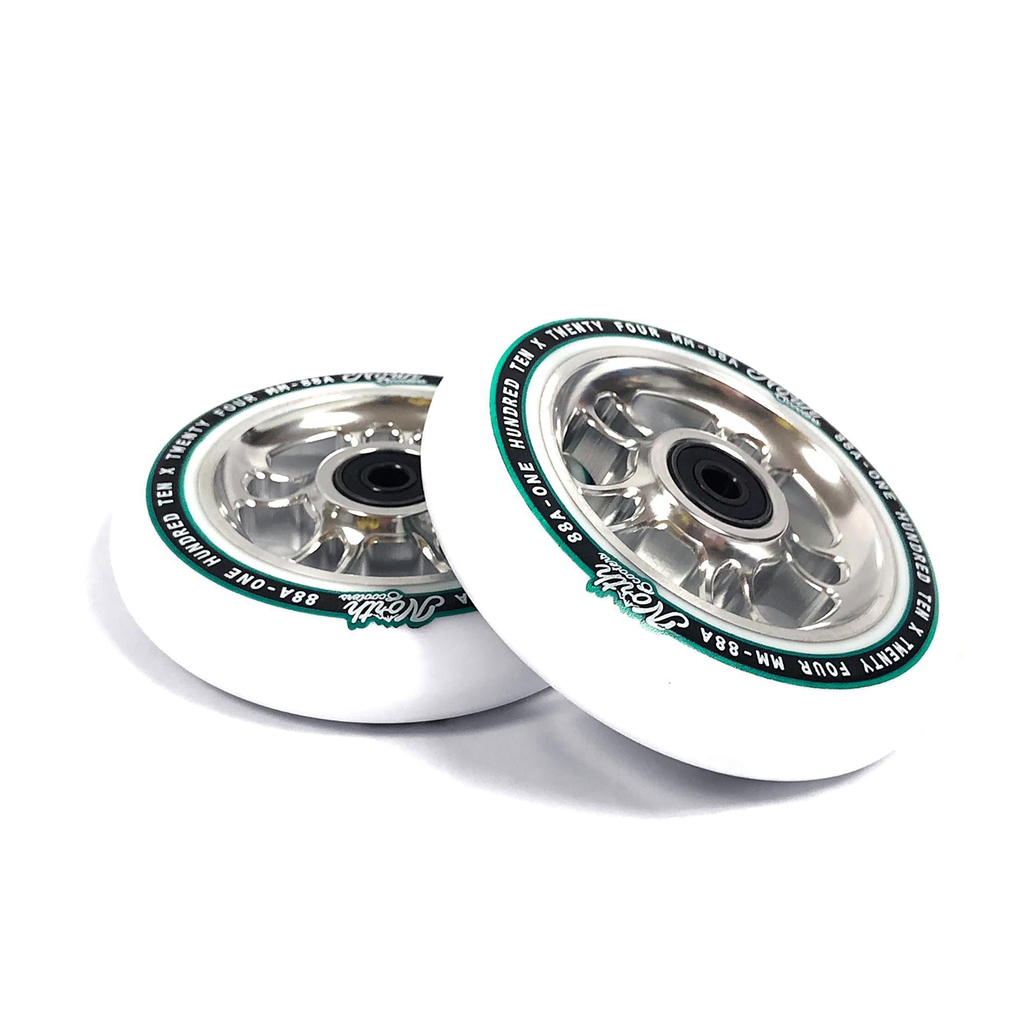North Scooters Wagon 110mm White PU (PAIR) - Scooter Wheels Silver