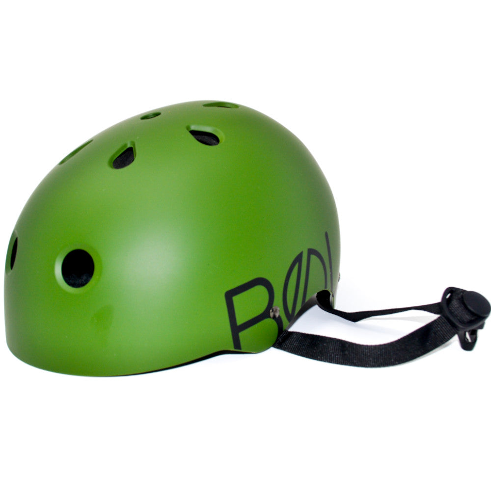 Bol Rubber Paint Army Green / Black - Helmet Angle View With Strap