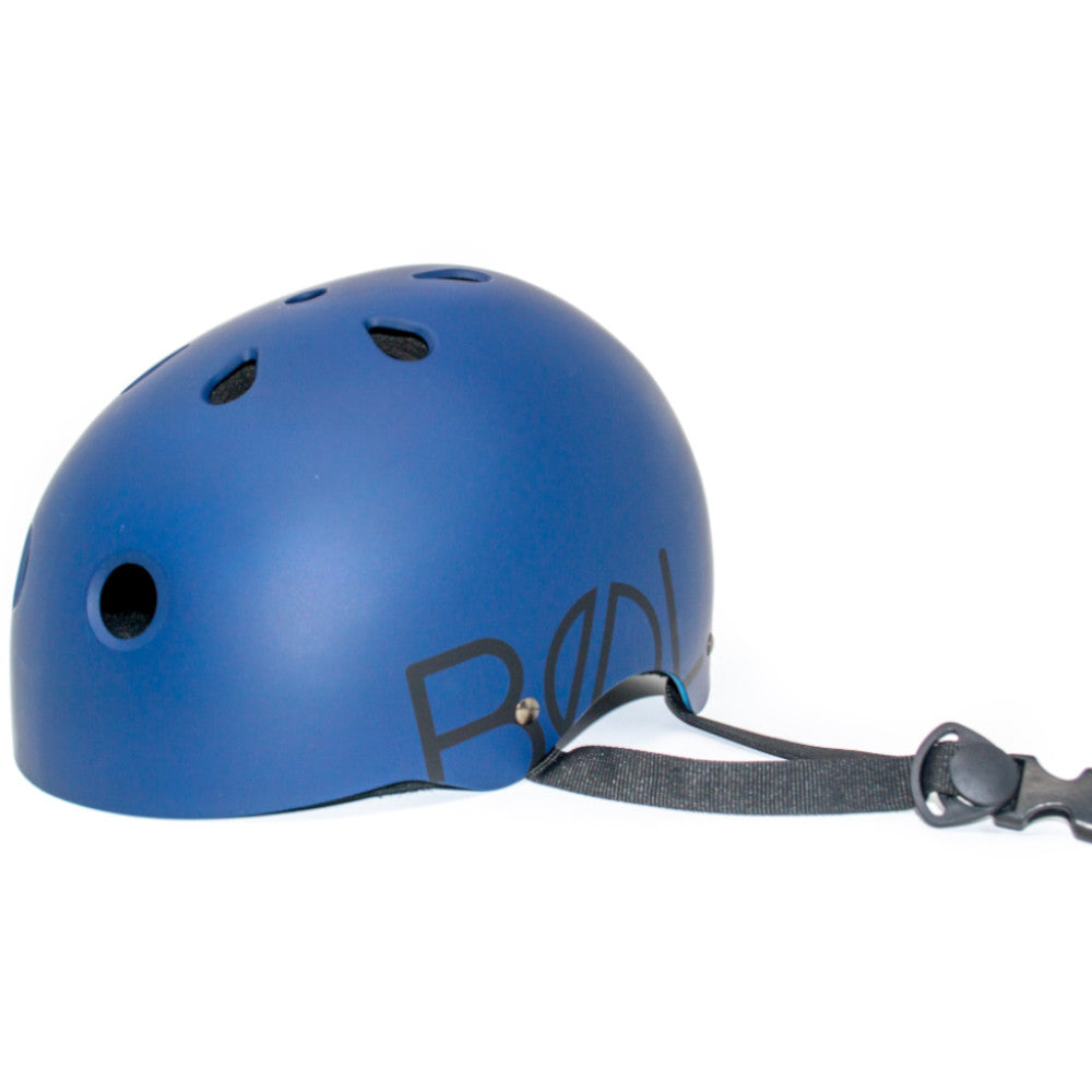 Bol Rubber Paint Navy Blue / Black - Helmet Angle View With Strap
