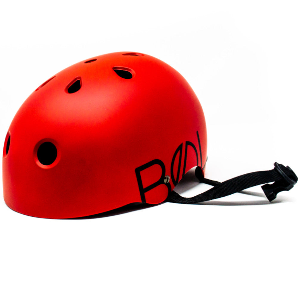 Bol Rubber Paint Bloody Red / Black - Helmet Angle View With Strap