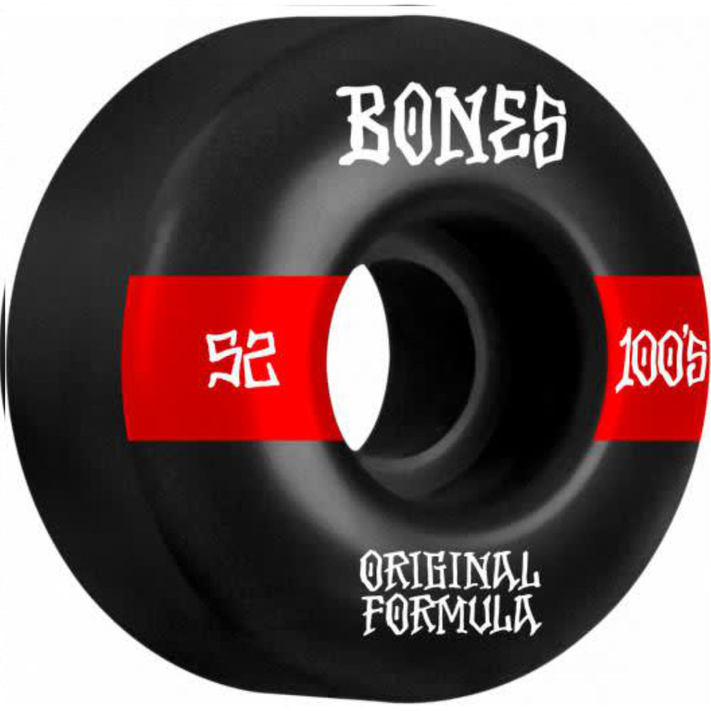 Bones 100's OG Formula V4 Wides Black - Skateboard Wheels 52mm